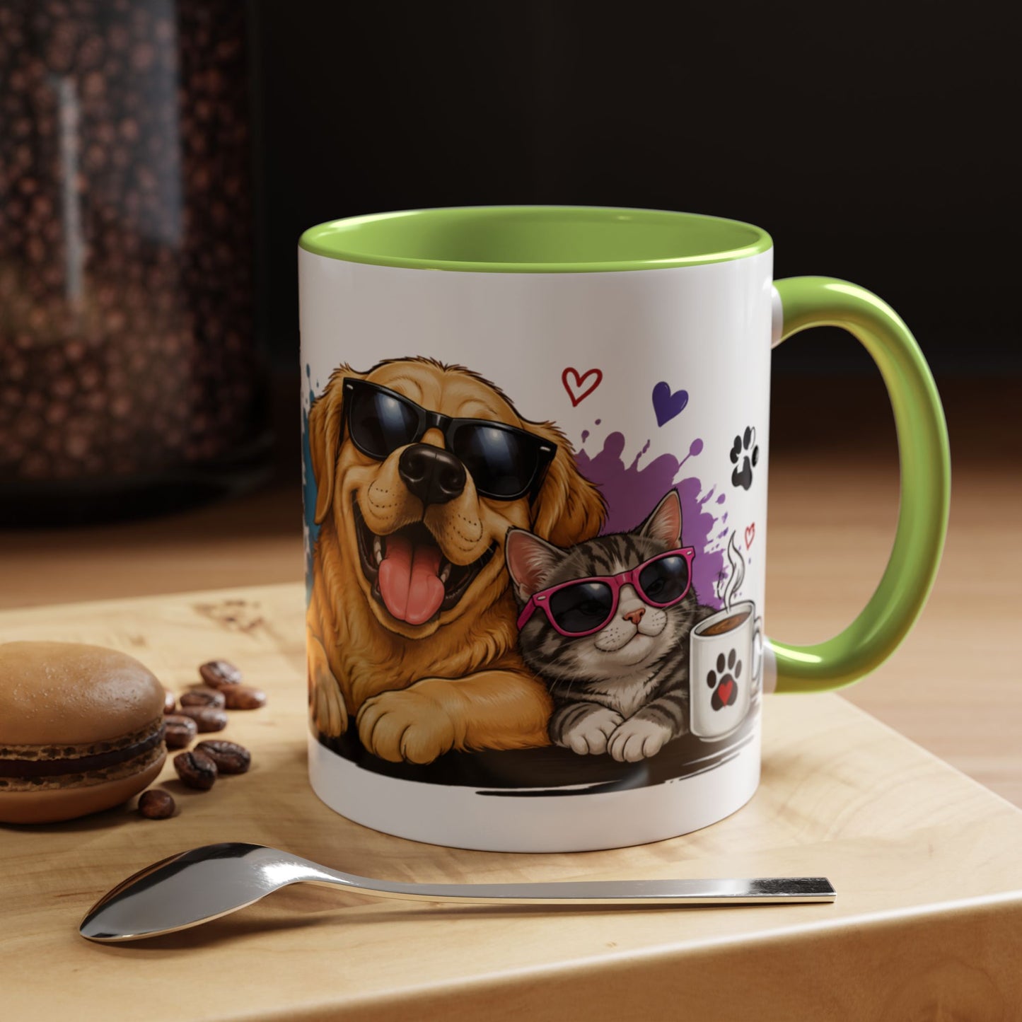 Dog and Cat Coffee Mug – "Life is Better with a Cat" Accent Ceramic Mug