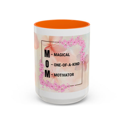 Mom Acronym Coffee Mug — "MOM: Magical • One-of-a-Kind • Motivator" Floral Accent