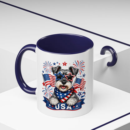 Patriotic Schnauzer Coffee Mug – USA Flag, Fireworks Accent Mug (11/15oz)
