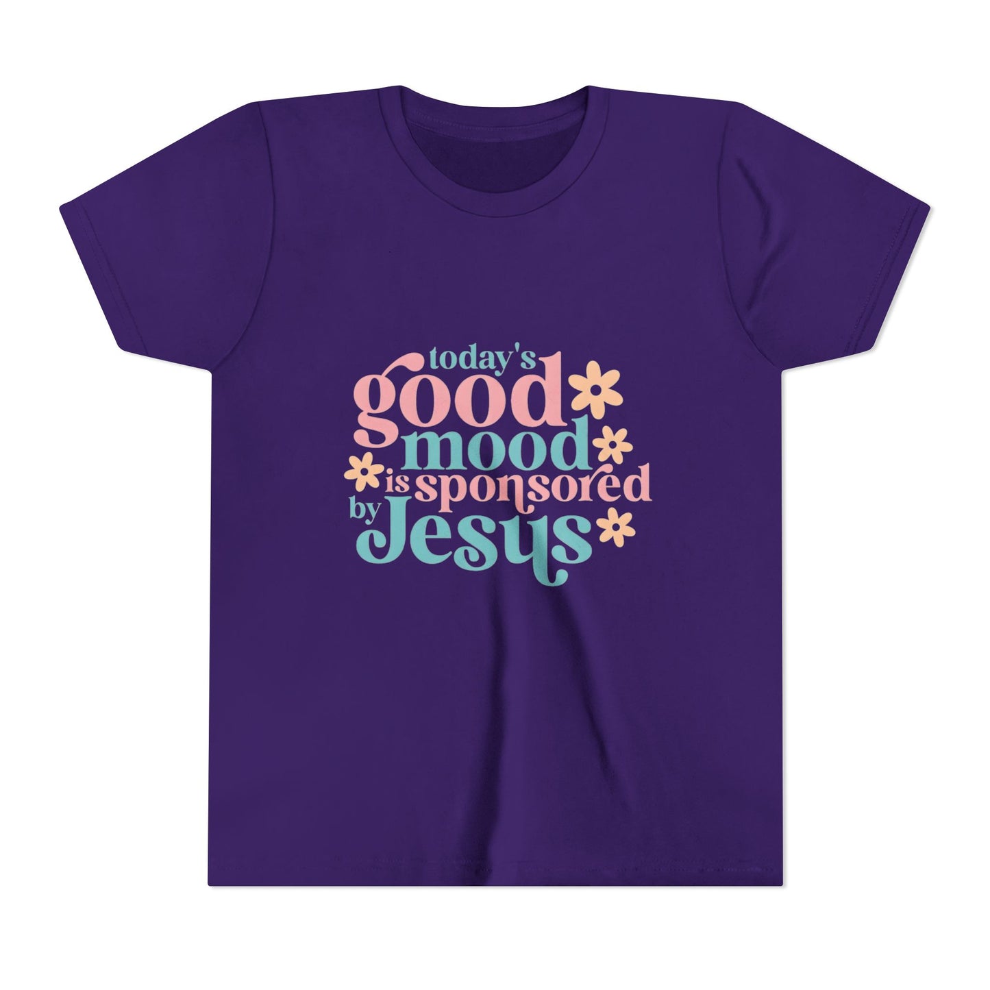Youth Tee – "Today's Good Mood is Sponsored by Jesus" Retro Floral Christian Shirt