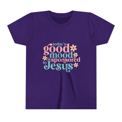 Youth Tee – "Today's Good Mood is Sponsored by Jesus" Retro Floral Christian Shirt