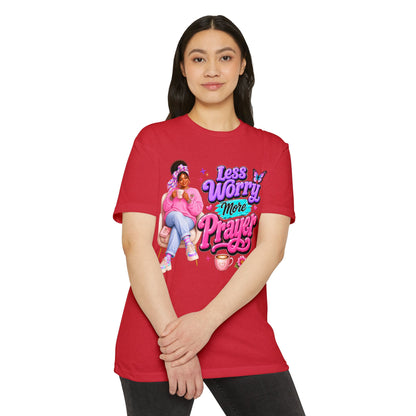 Less Worry More Prayer Tee — Inspirational Christian Graphic T-Shirt