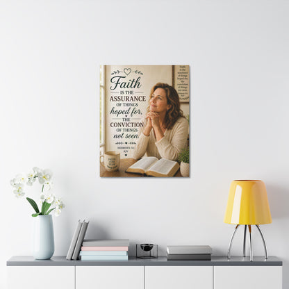 Faith Canvas Wall Art — Hebrews 11:1 Inspirational Scripture Stretched Canvas