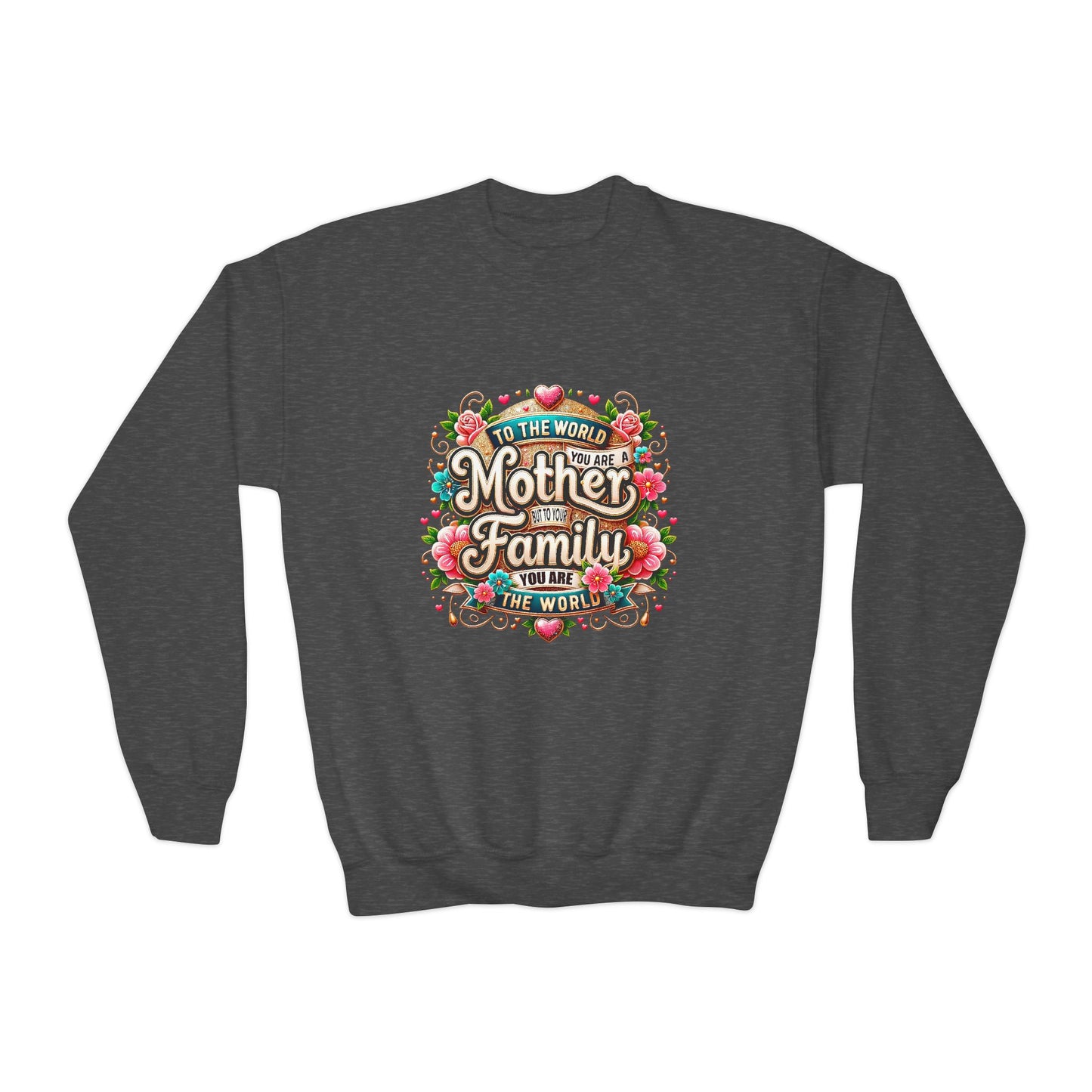 Youth Sweatshirt - "Mother & Family" Floral Quote Crewneck
