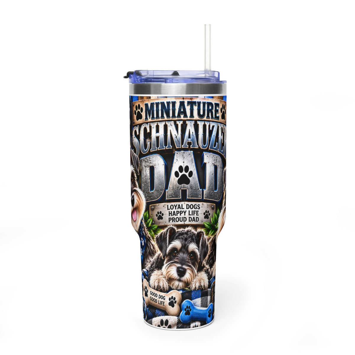 Miniature Schnauzer Dad 40oz Vacuum Tumbler – Insulated Travel Mug with Straw