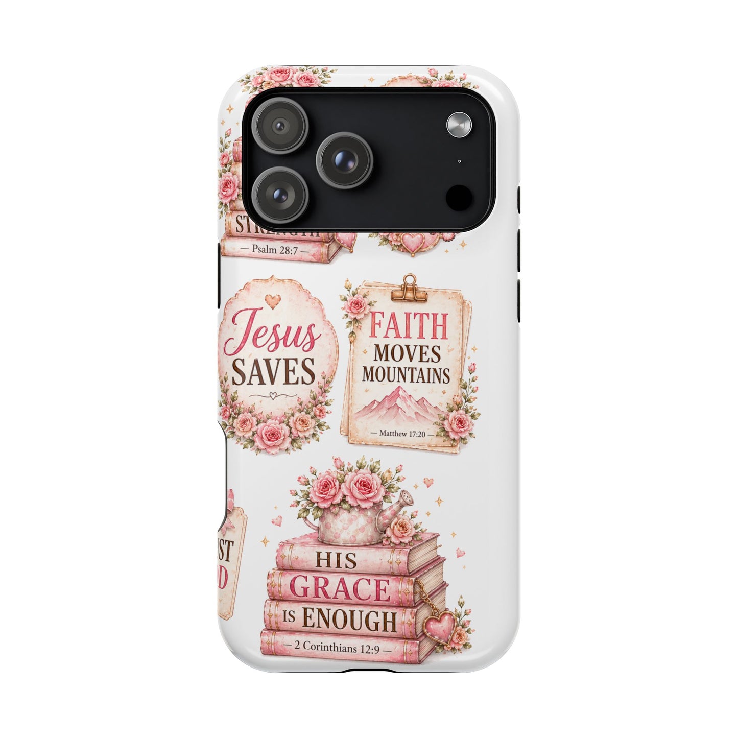Christian Phone Case - "Fear Not, Faith Moves Mountains, Jesus Saves" Floral Magnetic Impact-Resistant Case