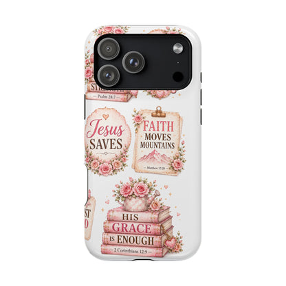 Christian Phone Case - "Fear Not, Faith Moves Mountains, Jesus Saves" Floral Magnetic Impact-Resistant Case