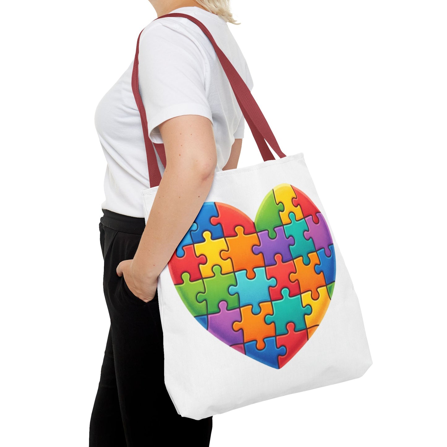 Autism Puzzle Heart Tote Bag - Colorful Awareness Canvas Tote