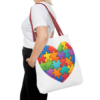 Autism Puzzle Heart Tote Bag - Colorful Awareness Canvas Tote