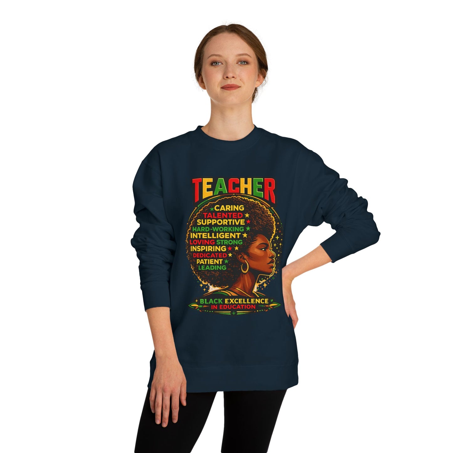 Teacher Afro Portrait Sweatshirt — Black Excellence Educator Crewneck