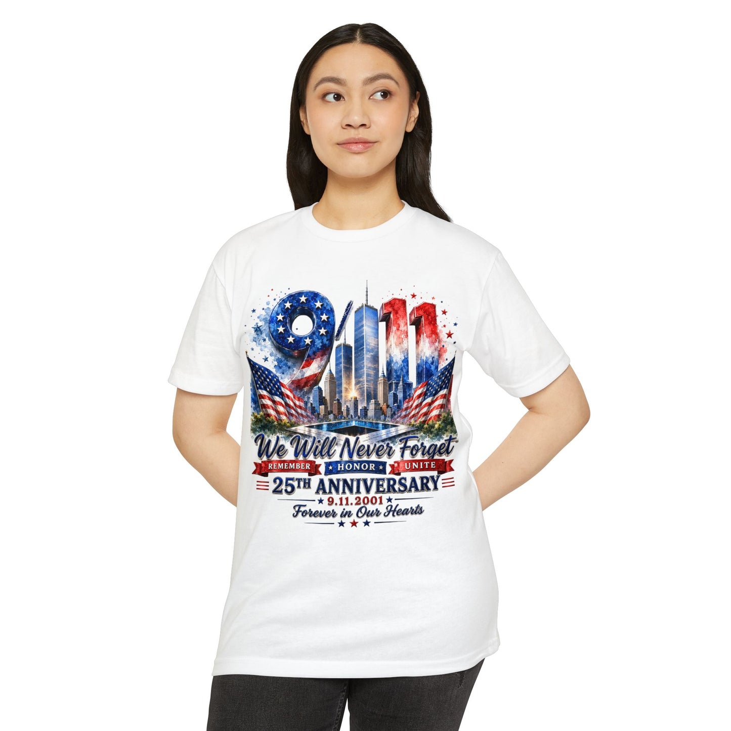 9/11 We Will Never Forget 25th Anniversary Memorial T-Shirt