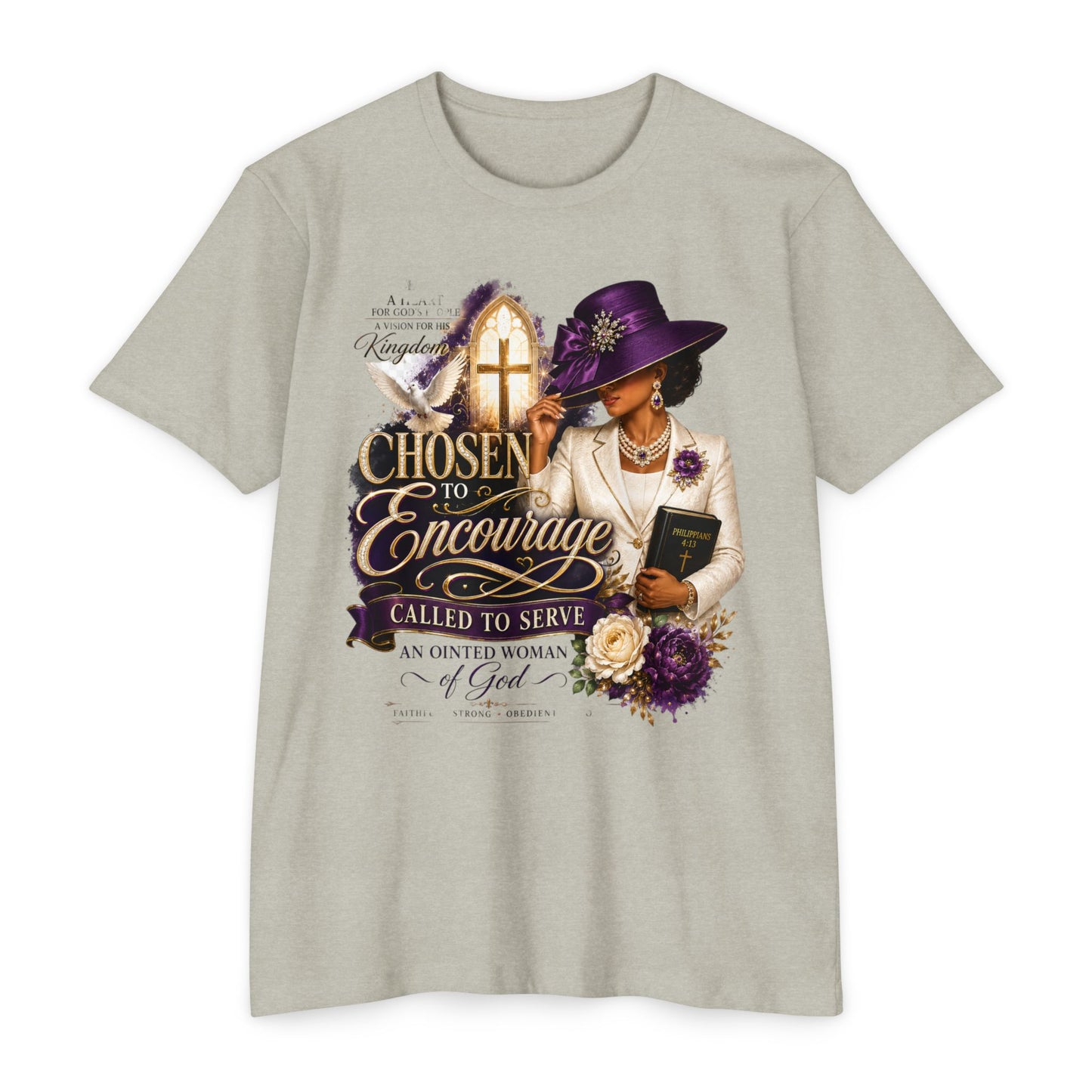 Chosen to Encourage Christian T-Shirt — 'Called to Serve' Purple Church Hat Design