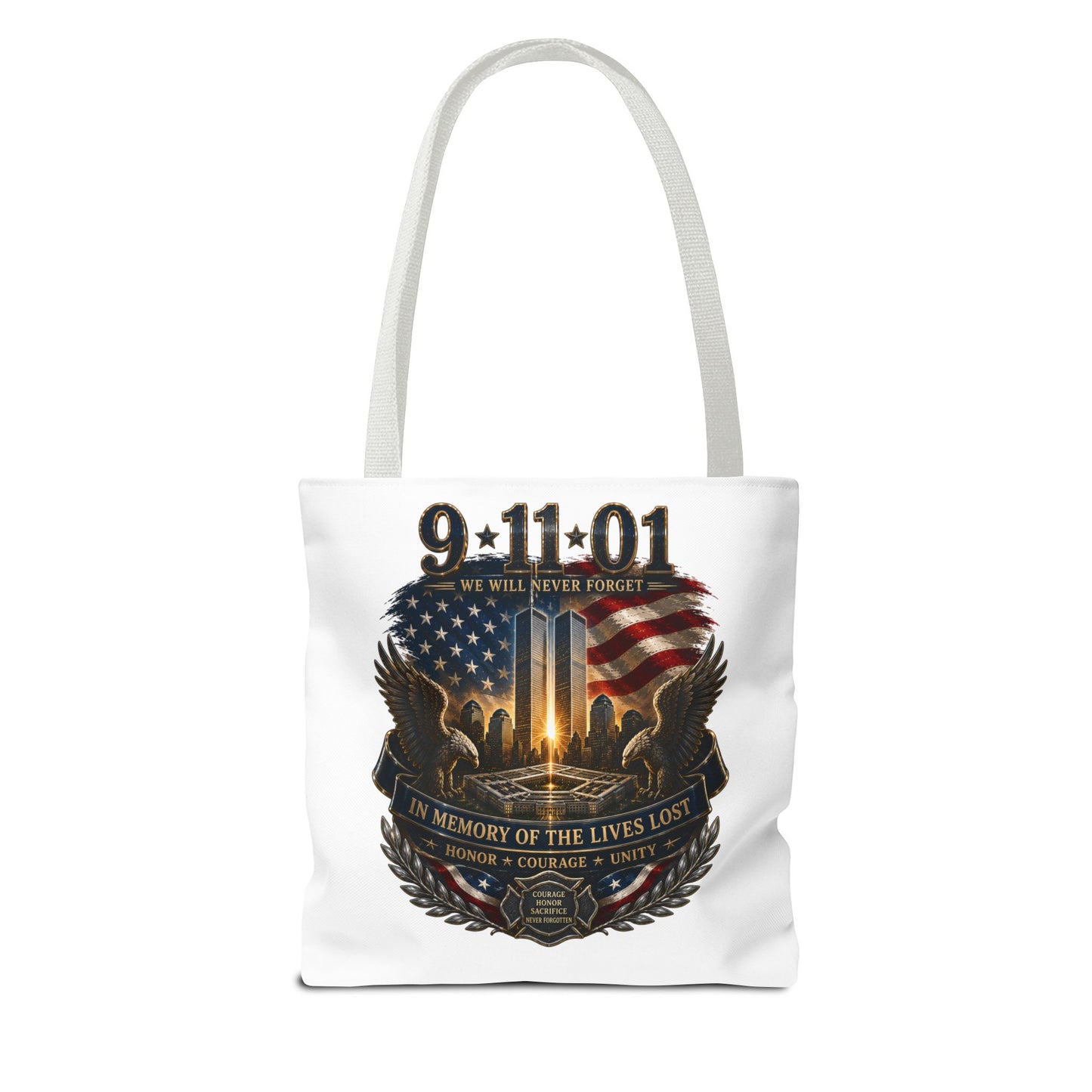 9/11 Memorial Tote Bag — We Will Never Forget Tribute Tote