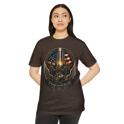 9/11 Memorial T-Shirt — In Memory of the Lives Lost Patriotic Firefighter Tribute