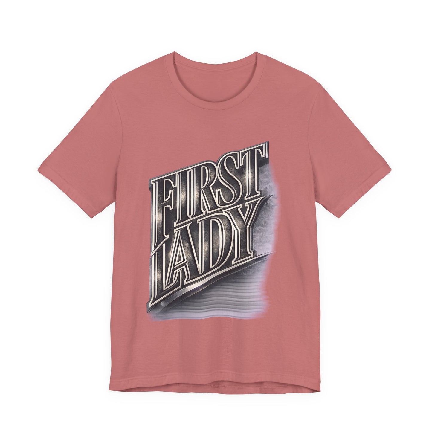 First Lady Graphic Tee — Retro Metallic Script Short Sleeve Shirt