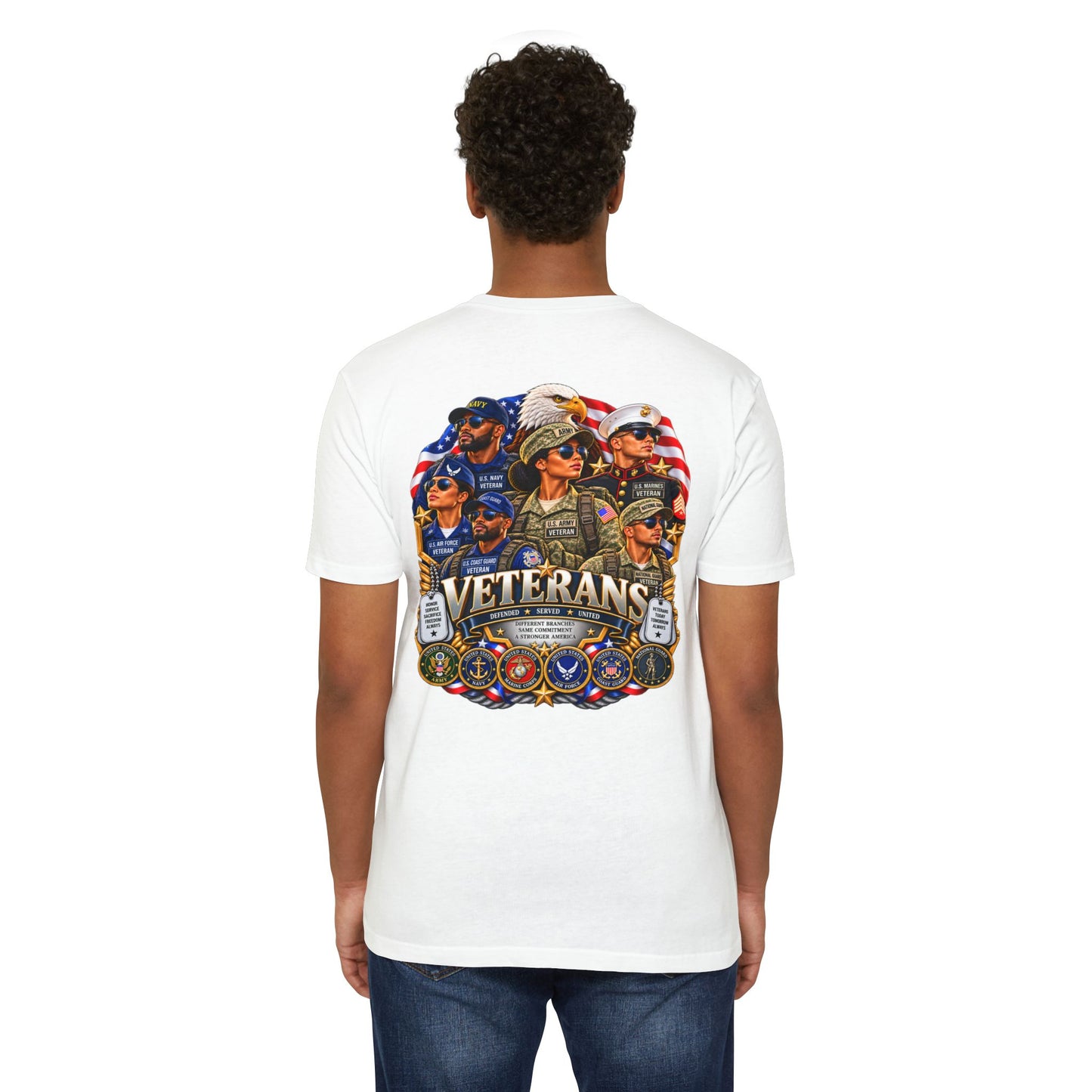 Veterans Tribute T-Shirt – Patriotic Military Emblems & Eagle Design