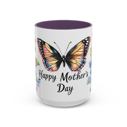 Mother's Day Butterfly Floral Coffee Mug – "Happy Mother's Day" Accent Mug (11/15 oz)