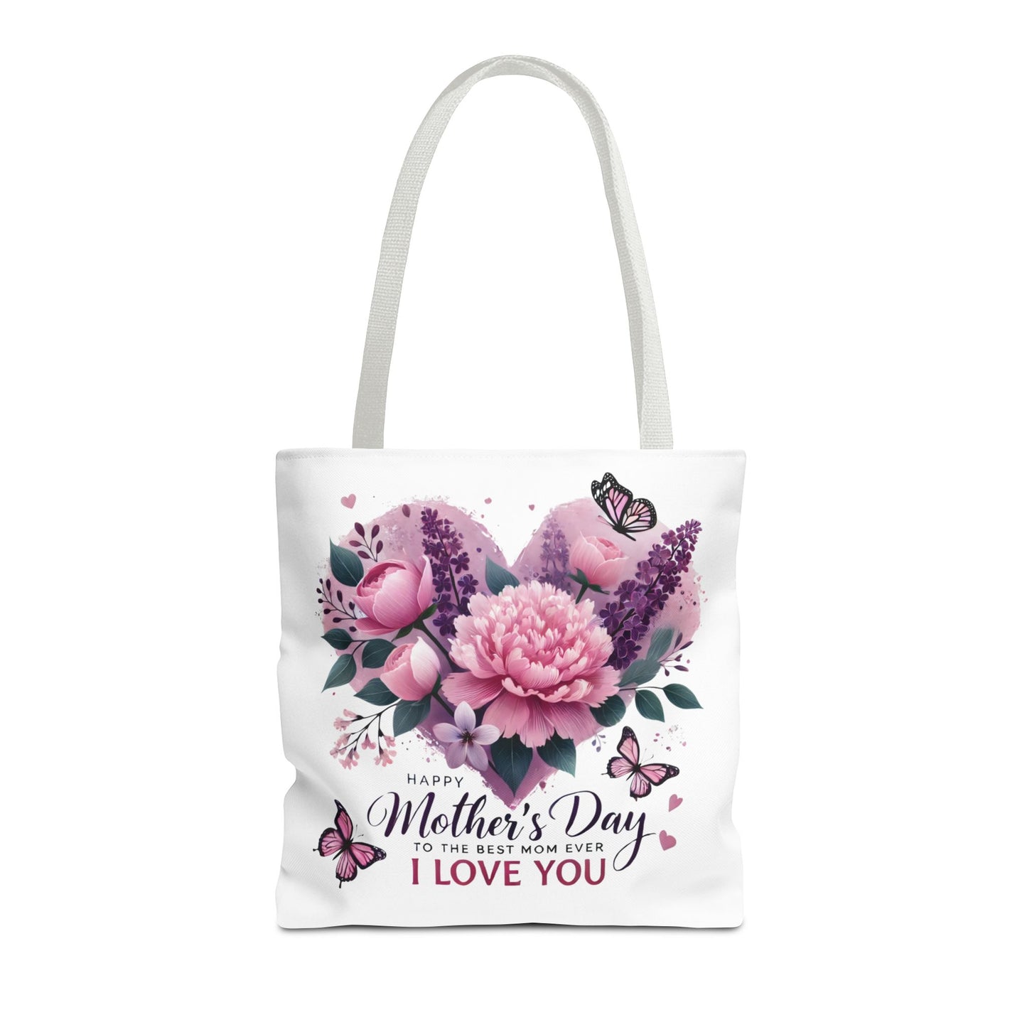 Mother's Day Floral Tote Bag - "Happy Mother's Day I Love You" Heart Bouquet