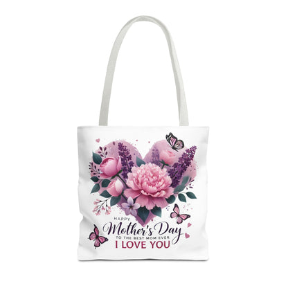 Mother's Day Floral Tote Bag - "Happy Mother's Day I Love You" Heart Bouquet