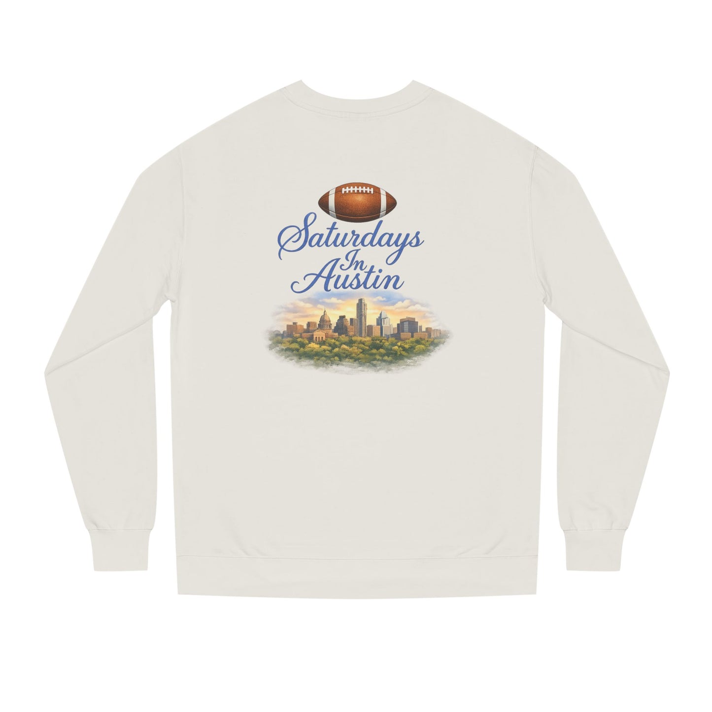 Saturdays in Austin Crewneck Sweatshirt — Floral Football City Skyline Design