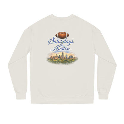 Saturdays in Austin Crewneck Sweatshirt — Floral Football City Skyline Design