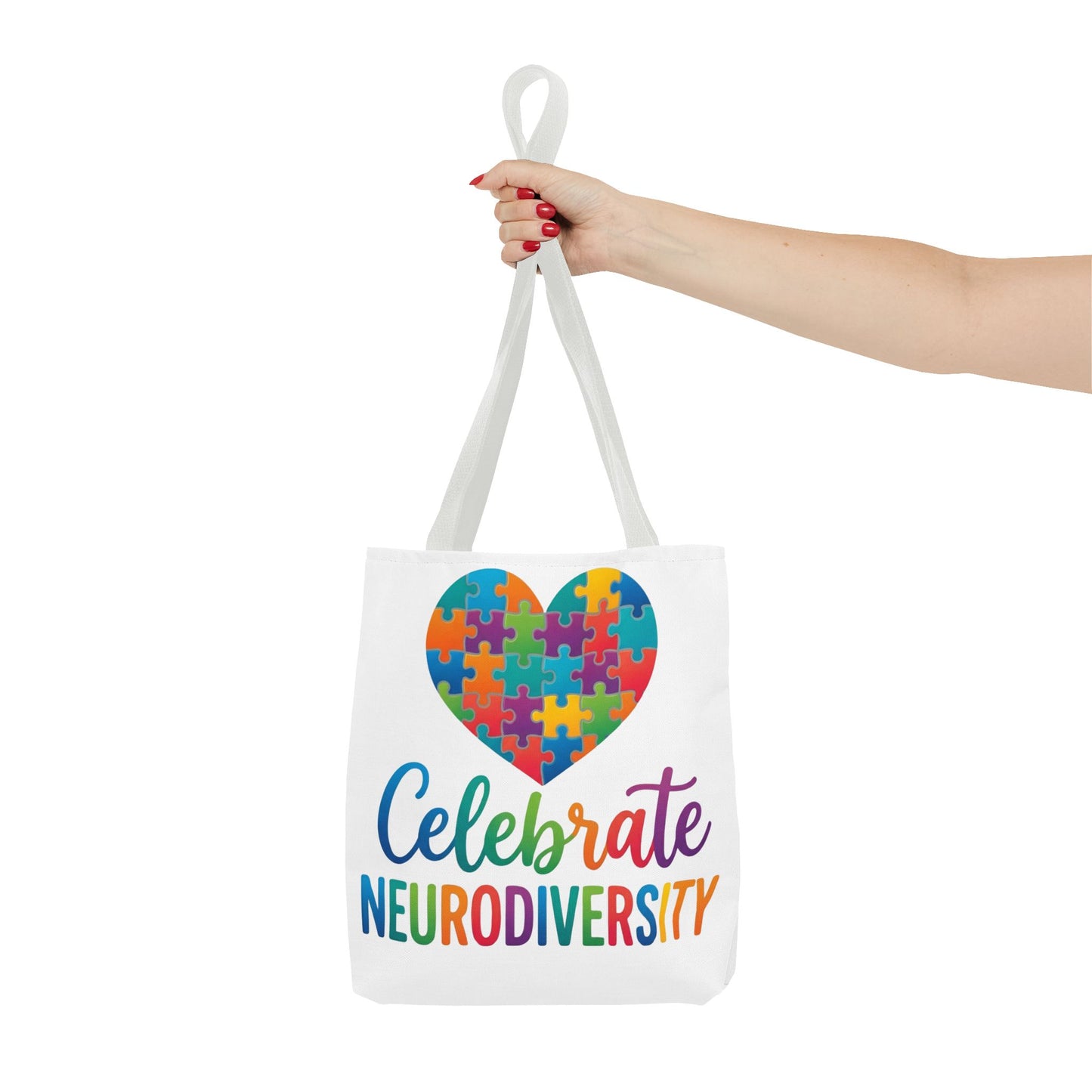 Celebrate Neurodiversity Tote Bag – Rainbow Puzzle Heart Awareness Tote