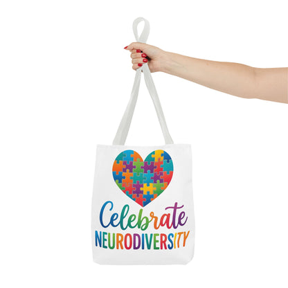 Celebrate Neurodiversity Tote Bag – Rainbow Puzzle Heart Awareness Tote