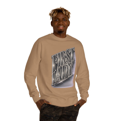 First Lady Graphic Sweatshirt — Retro Metallic Typography Crewneck