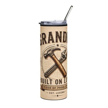 Grandpa Tumbler 20oz – 'Built on Love' Hammer & Wrench Rustic Stainless Steel Travel Cup