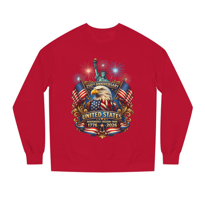 250th Anniversary United States Sweatshirt — Patriotic Eagle, Flags & Fireworks (1776–2026)