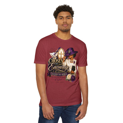Chosen to Encourage Christian T-Shirt — 'Called to Serve' Purple Church Hat Design