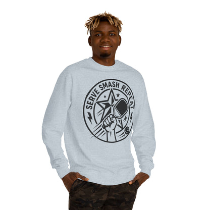 Serve Smash Repeat Crewneck Sweatshirt — Pickleball Player Graphic