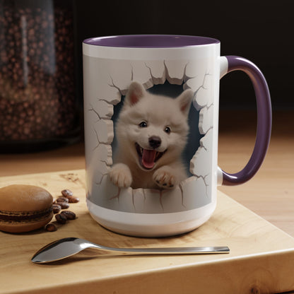 Cute Puppy Breaking Wall Accent Coffee Mug – Funny Smiling Dog Gift (11/15oz)