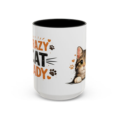 Cat Mug — "Crazy Cat Lady" Cute Kitten Accent Coffee Mug (11/15 oz)