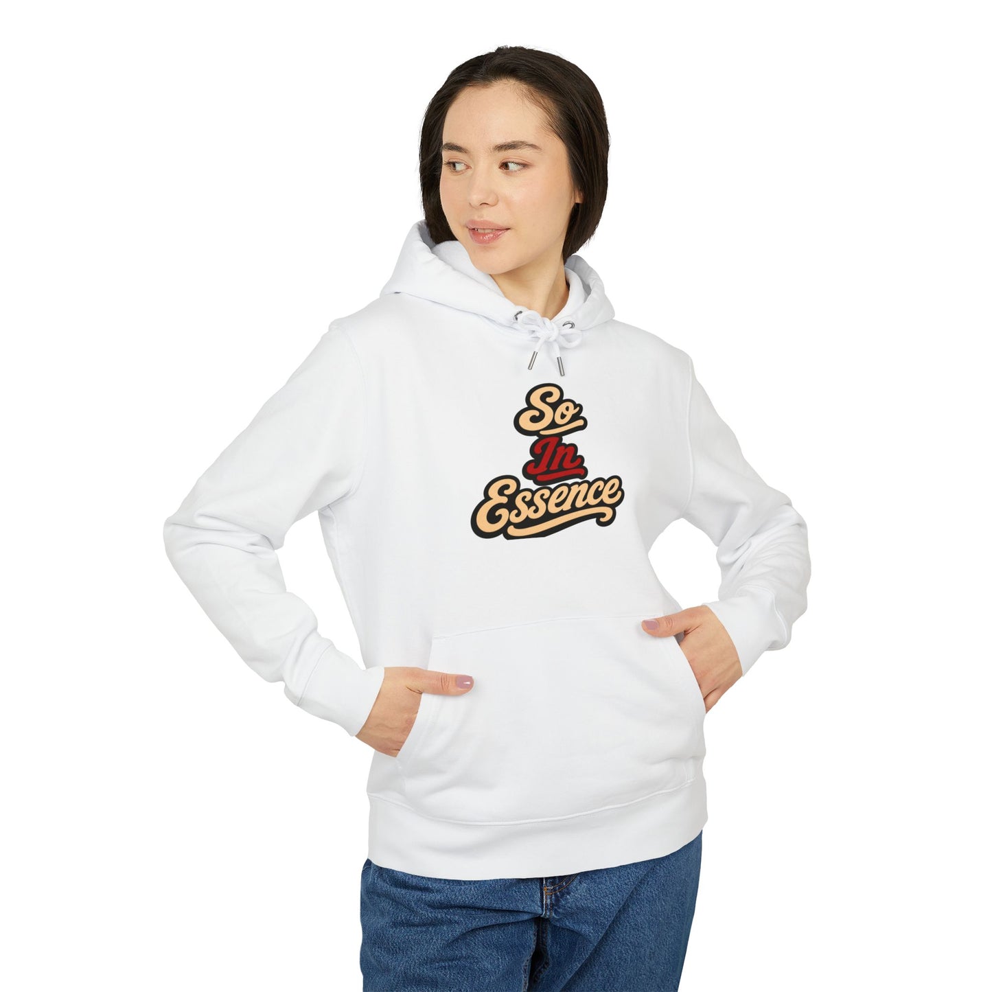 So In Essence Hoodie — Retro Script Pullover for Casual Streetwear