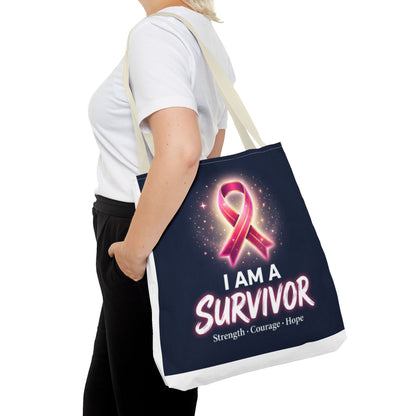 Survivor Ribbon Tote Bag — "I Am A Survivor" Breast Cancer Awareness Tote