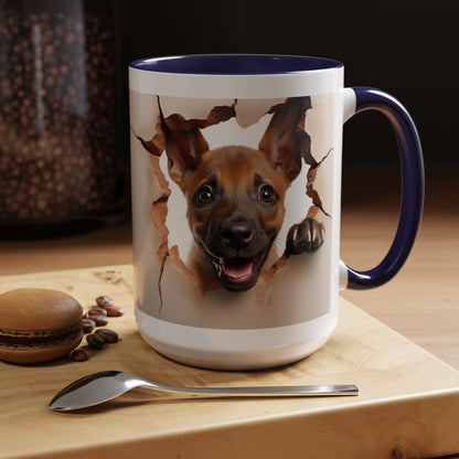 Accent Coffee Mug - Playful Puppy Peeking Through Tear Design (11/15oz)