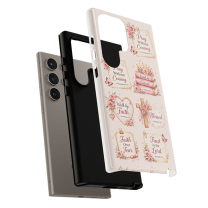 Christian Floral Phone Case — "Pray Without Ceasing" Faith Cross Design