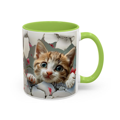 Kitten Peek Accent Coffee Mug — Cute Cat Peekhole Design (11/15 oz)