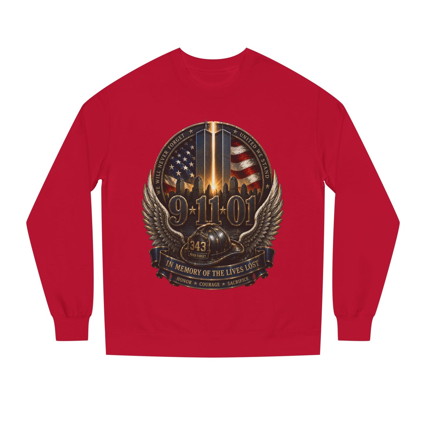 9/11 Memorial Crewneck Sweatshirt — Tribute to Fallen Heroes
