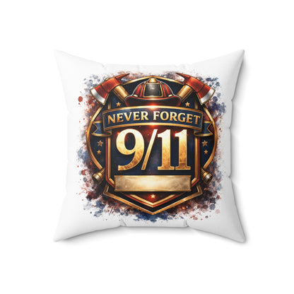 Never Forget 9/11 Memorial Throw Pillow — Patriotic Remembrance Accent Pillow