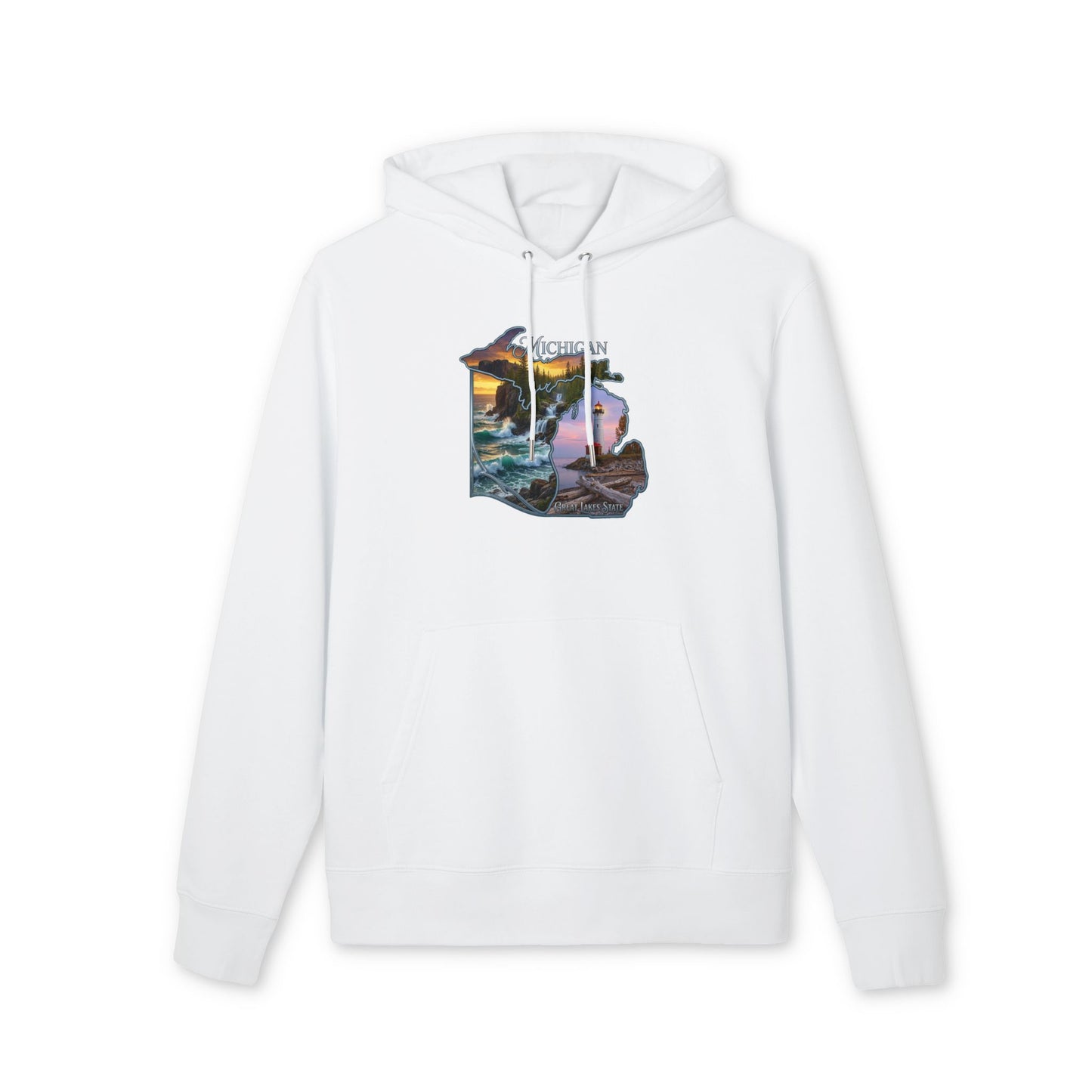 Michigan Lakeshore Hoodie — Scenic Lighthouse Sunset State Silhouette