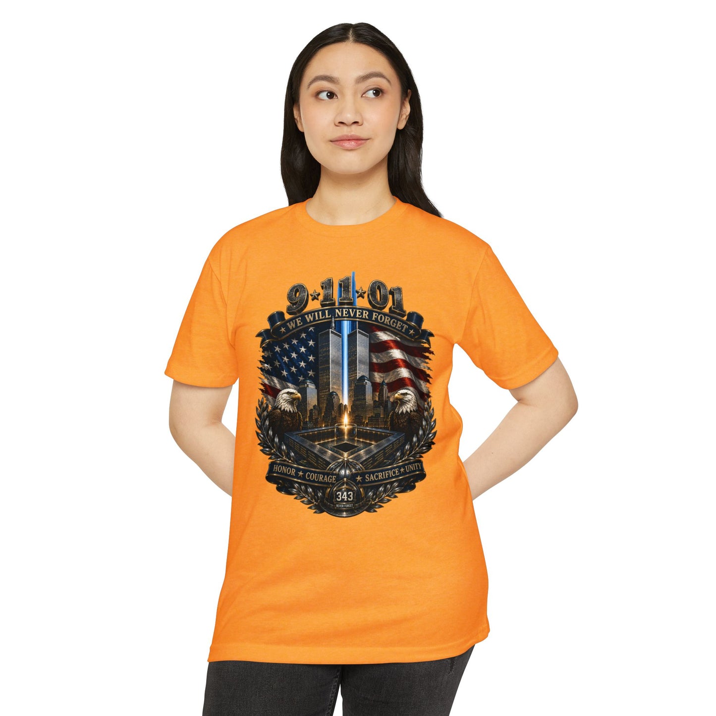 9/11 Never Forget Tribute T-Shirt — World Trade Center Memorial Tee