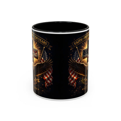 Patriotic Faith & Freedom Accent Coffee Mug — Eagle, Cross & American Flag (1776–2026)