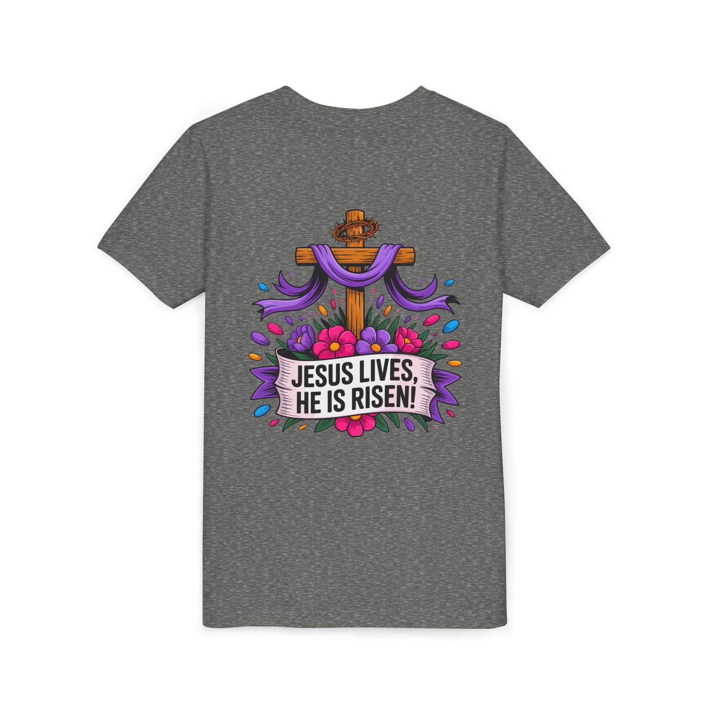 Youth Tee — "Jesus Lives, He Is Risen!" Easter Christian Tee