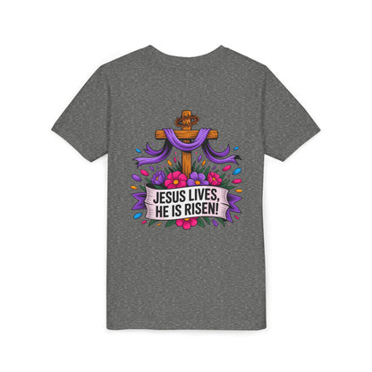 Youth Tee — "Jesus Lives, He Is Risen!" Easter Christian Tee