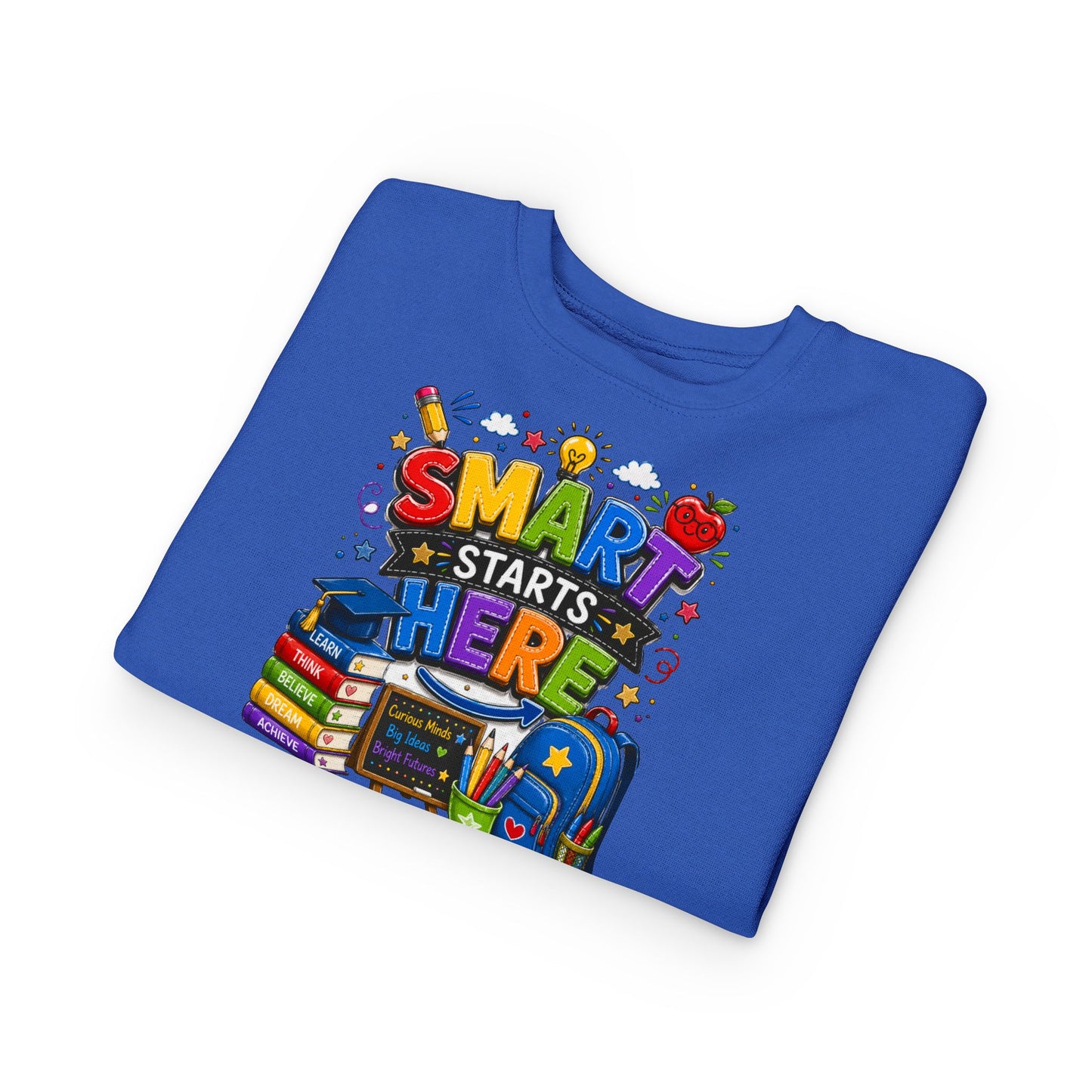 Toddler Sweatshirt — "Smart Starts Here" Back-to-School Kids Crewneck