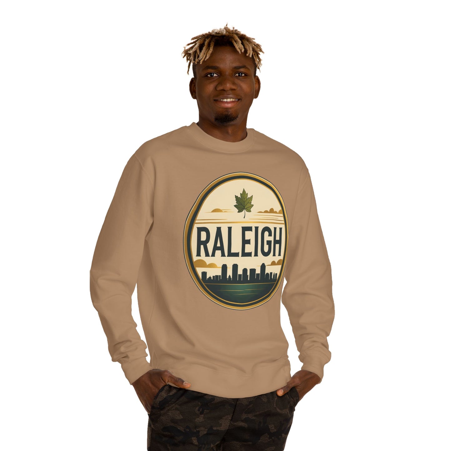 Raleigh Skyline Crewneck Sweatshirt — Vintage Maple Logo