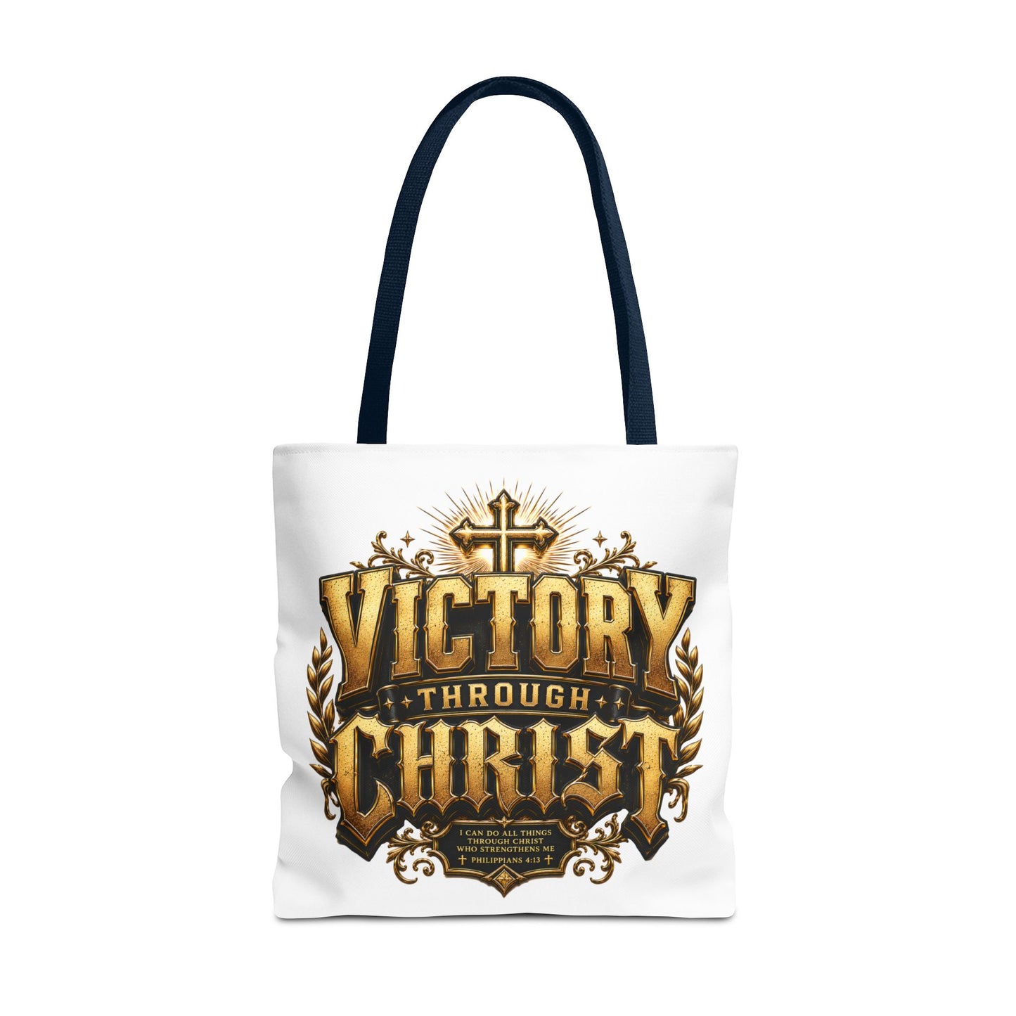 Victory Through Christ Tote Bag — Inspirational Christian Canvas Tote