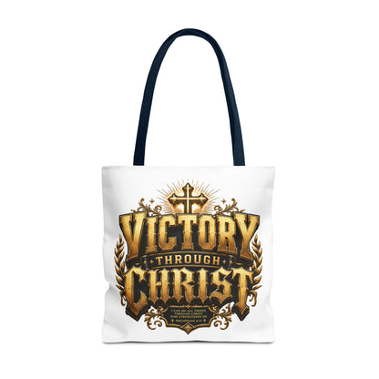 Victory Through Christ Tote Bag — Inspirational Christian Canvas Tote